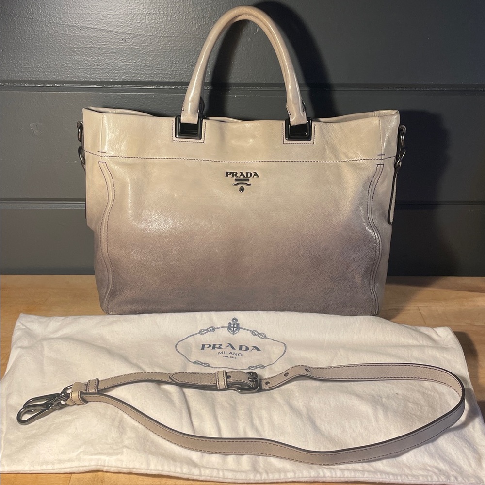 Prada Ombre w/COA East West Sfumato Glacé Leather Satchel Tote bag ! - Picture 1 of 16